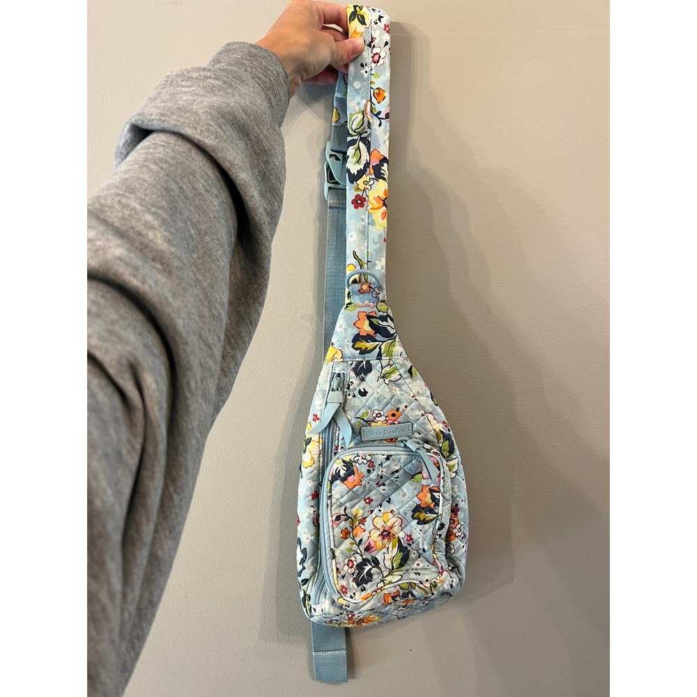 Vera Bradley Mini Sling Backpack Light Blue Floral Quilted Cotton Crossbody Bag - Picture 3 of 5